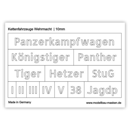 Airbrush Schablone Beschriftung Kettenfahrzeuge Wehrmacht